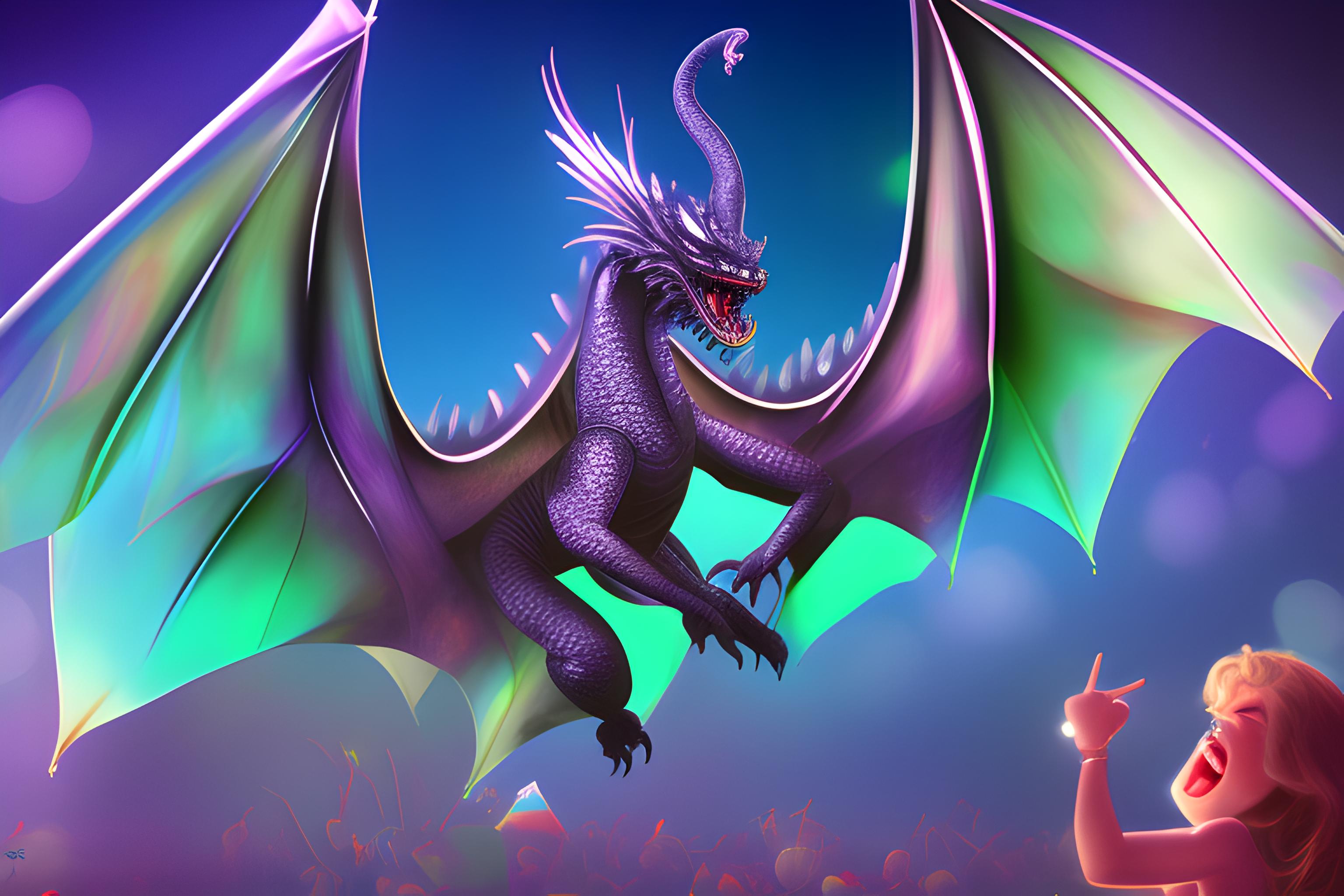 Flying black dragon with mdma crystals with happy expression, and a big ...